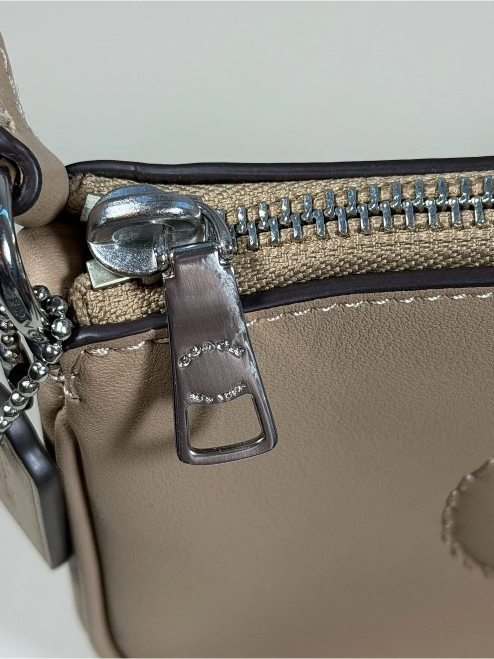 Coach Mini Shoulder Bag in Tan Leather with Embossed 'C'
